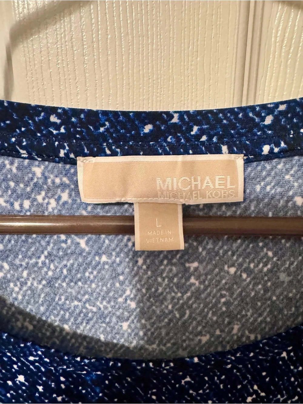 Michael Kors Navy Speckled Long Sleeve Top with Black Pleated Ruffle Hem